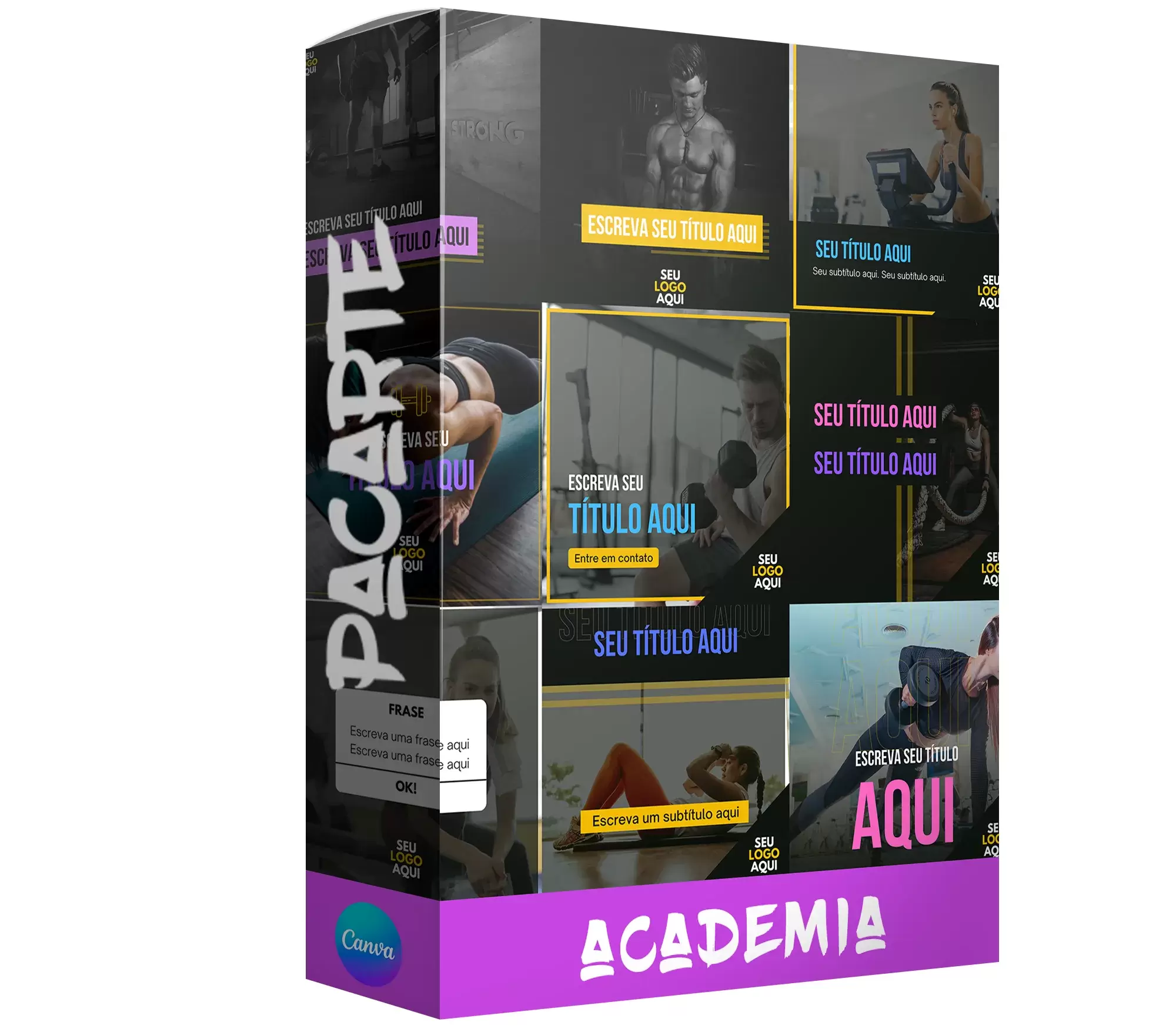 Pack para academia com 10 artes editáveis no canva