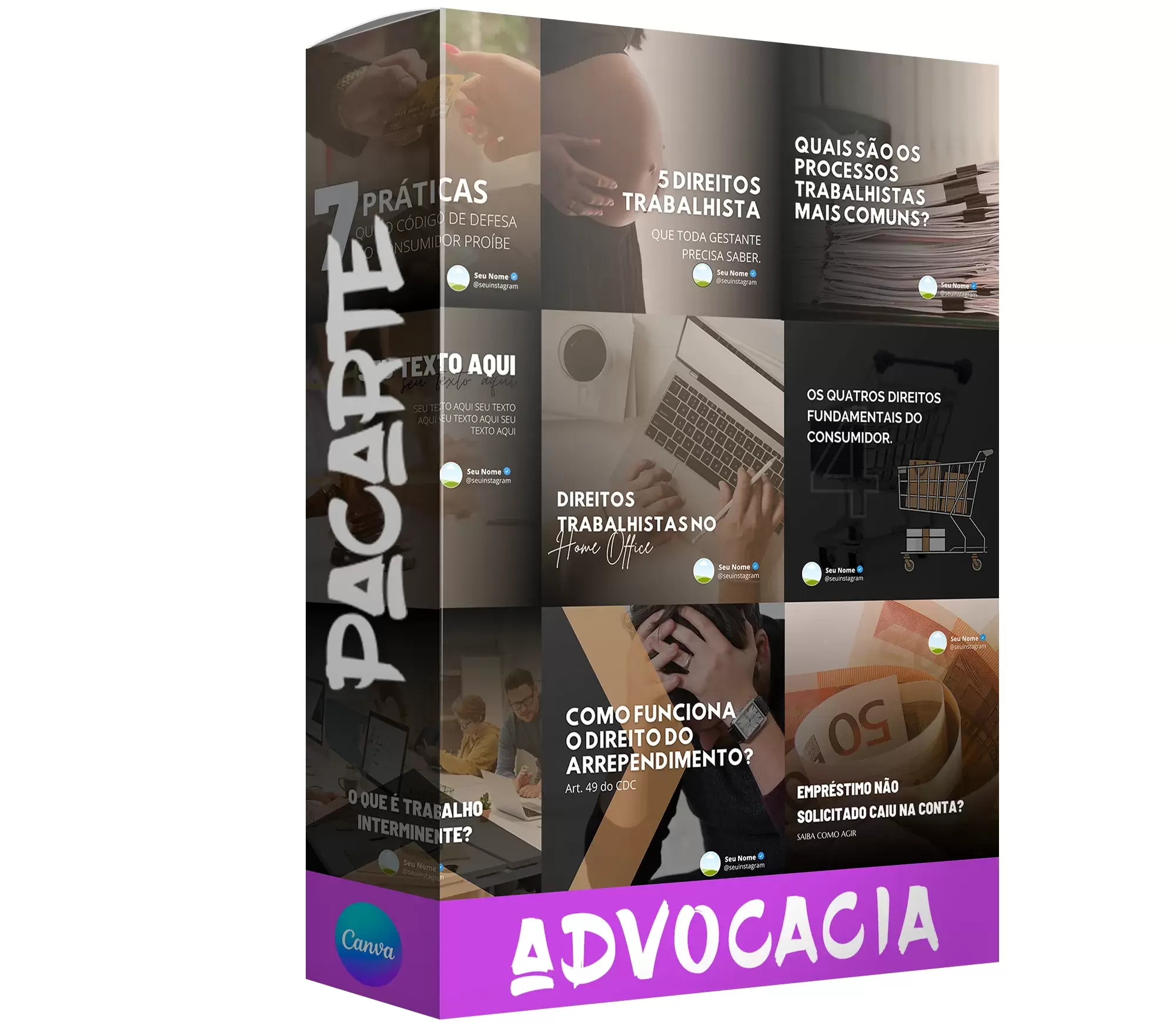 Pacote de 25 Artes Editáveis no Canva para Anúncios de Advocacia