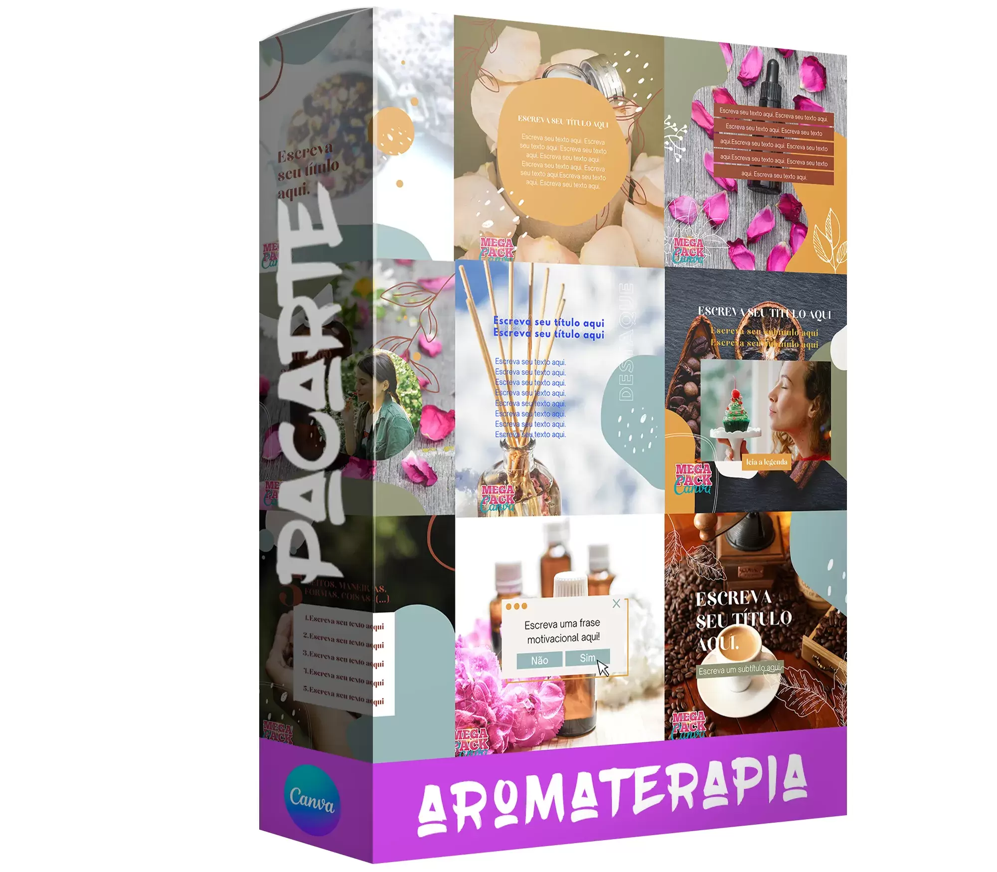 Pacote de 10 Propagandas Editáveis no Canva para Aromaterapia