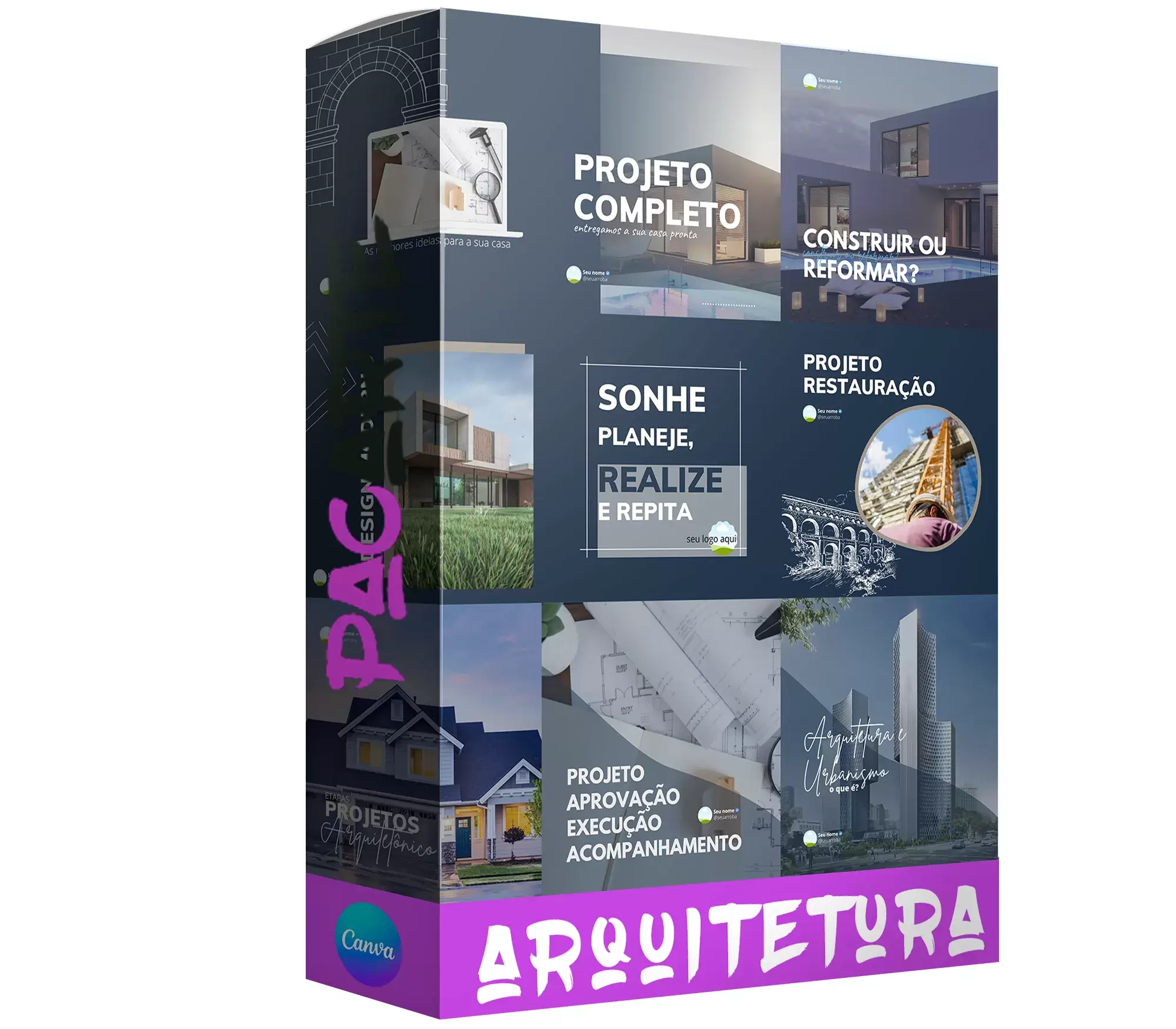 Pacote de 25 Anúncios Editáveis no Canva para Arquitetura