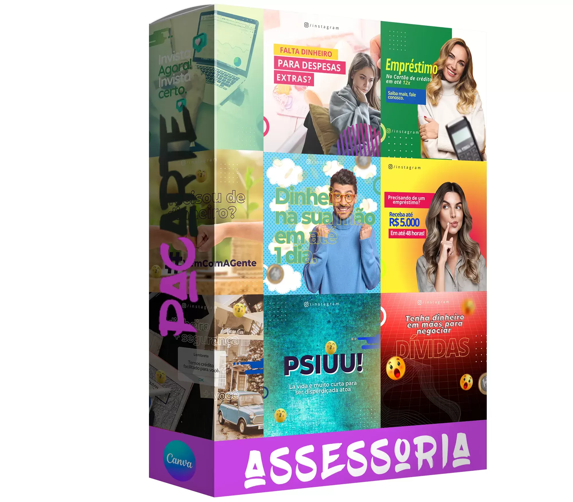 Pacote de 14 Artes Editáveis no Canva para Assessoria Financeira