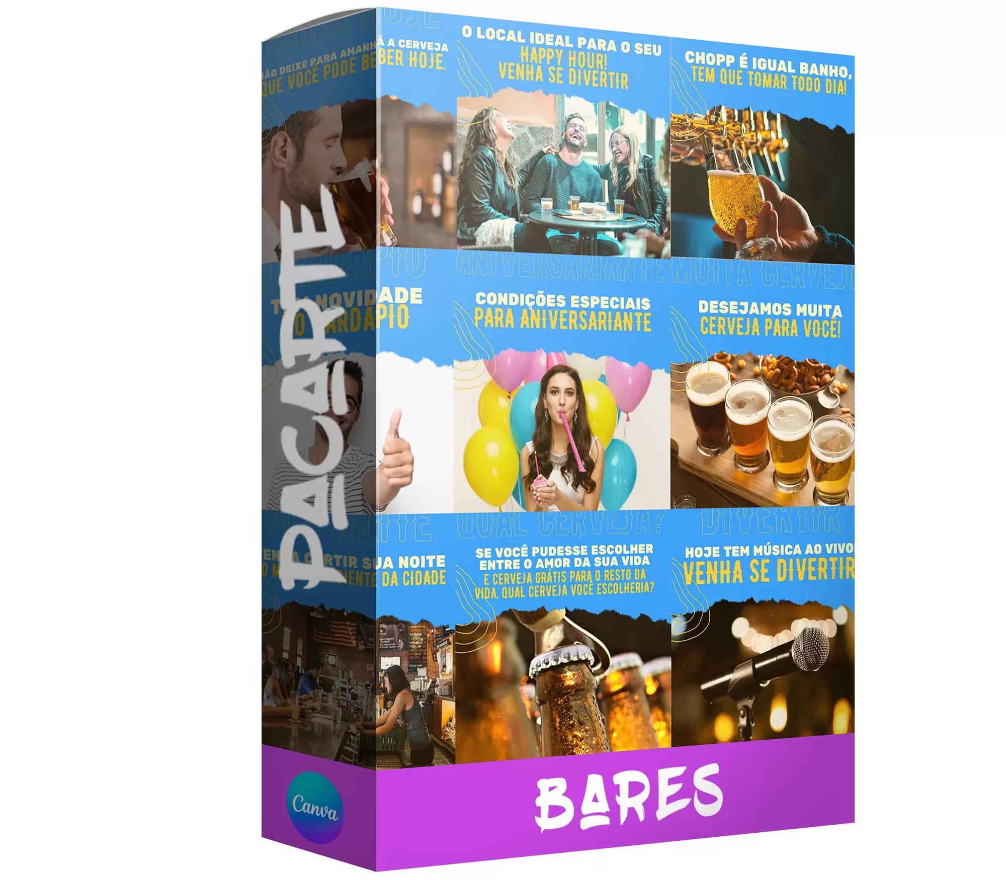 Pack para bar com 200 artes editáveis no canva
