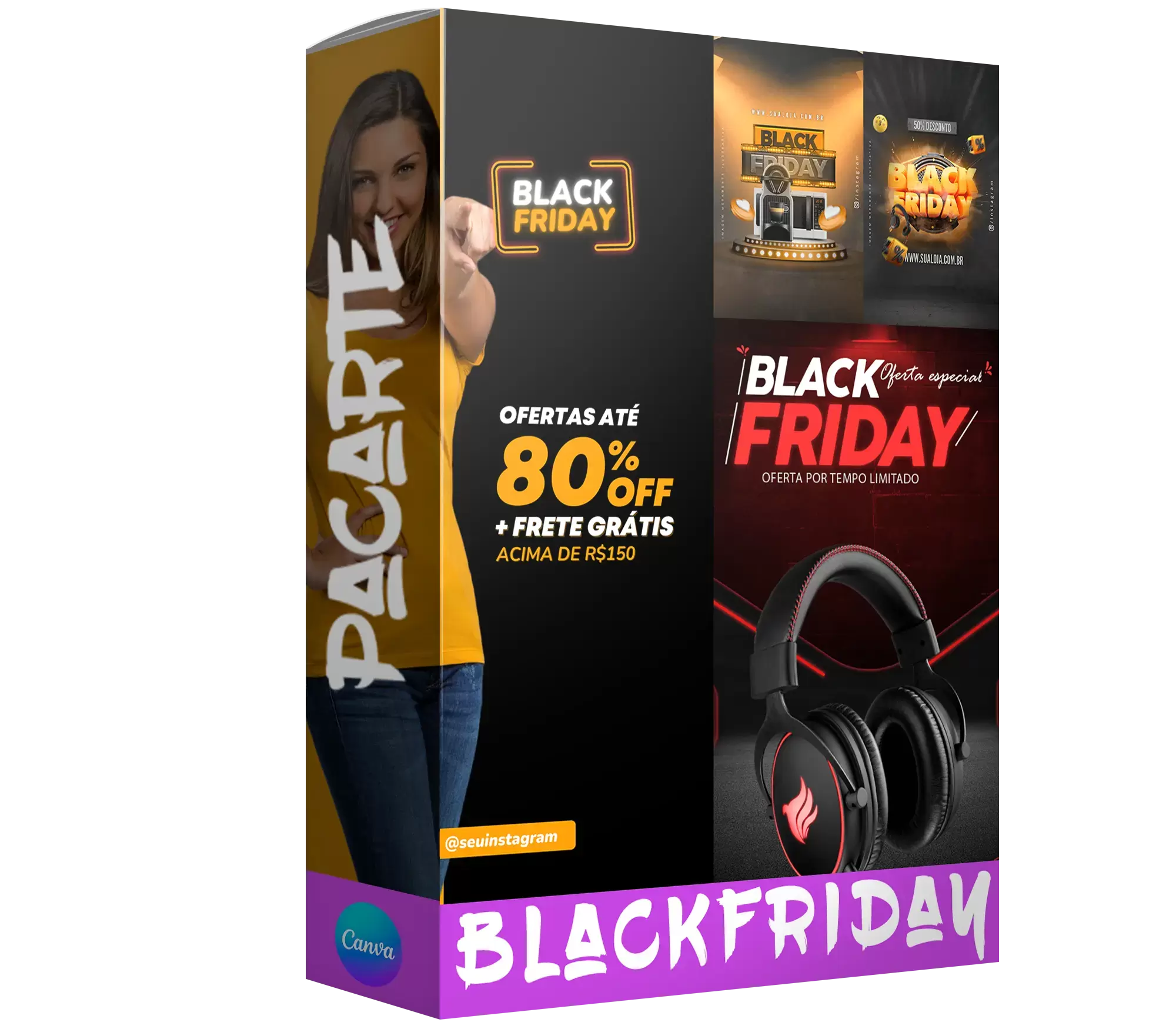 Conjunto de 69 Artes Editáveis no Canva para a Black Friday