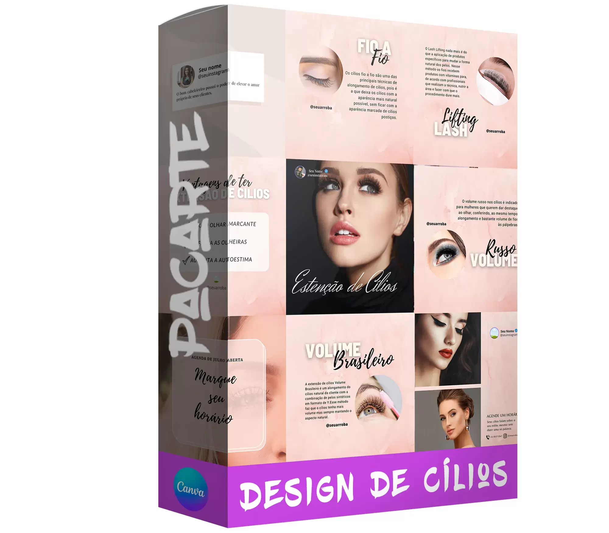 Pacote de 25 Artes Editáveis no Canva para Anúncios de Cílios