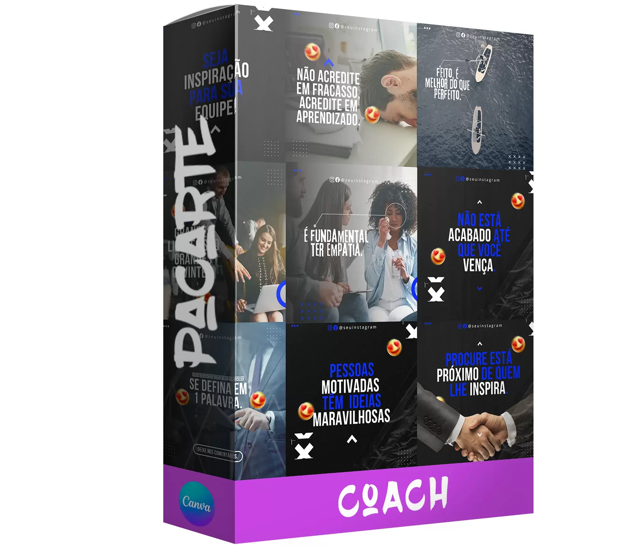 Pack de coach com 260 artes editáveis no canva