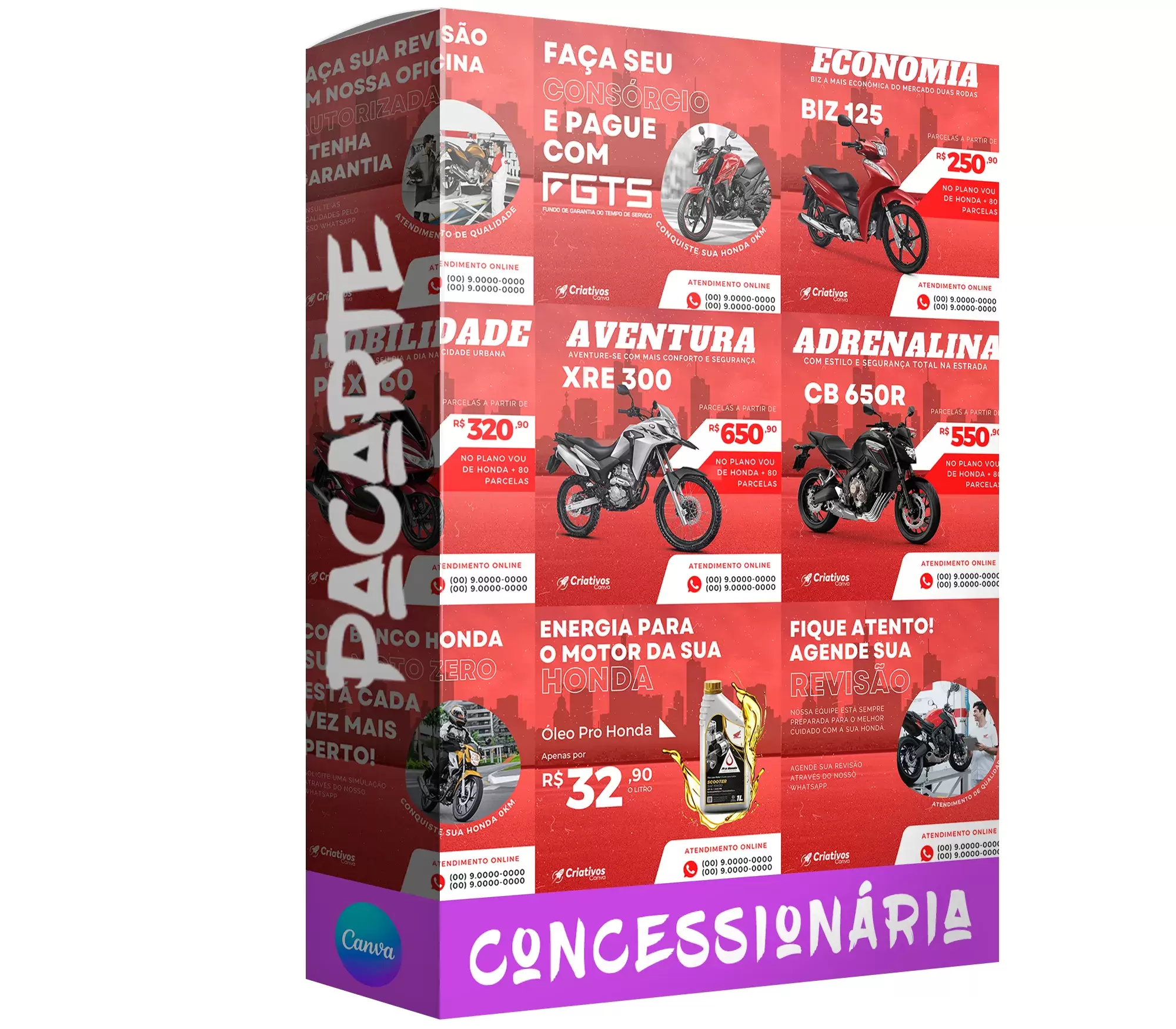 Pack para Concessionária com 20 mídias editáveis no canva