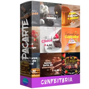 Pack para doceteria e confeitaria com 80 artes editáveis no canva