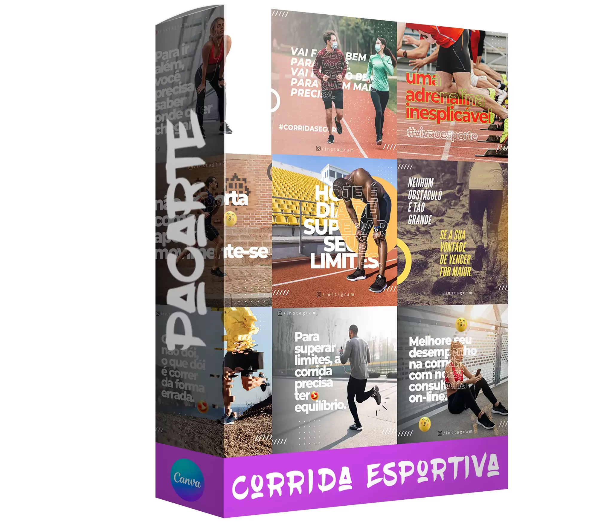 Pack para Corrida Esportiva com 15 mídias editáveis no canva