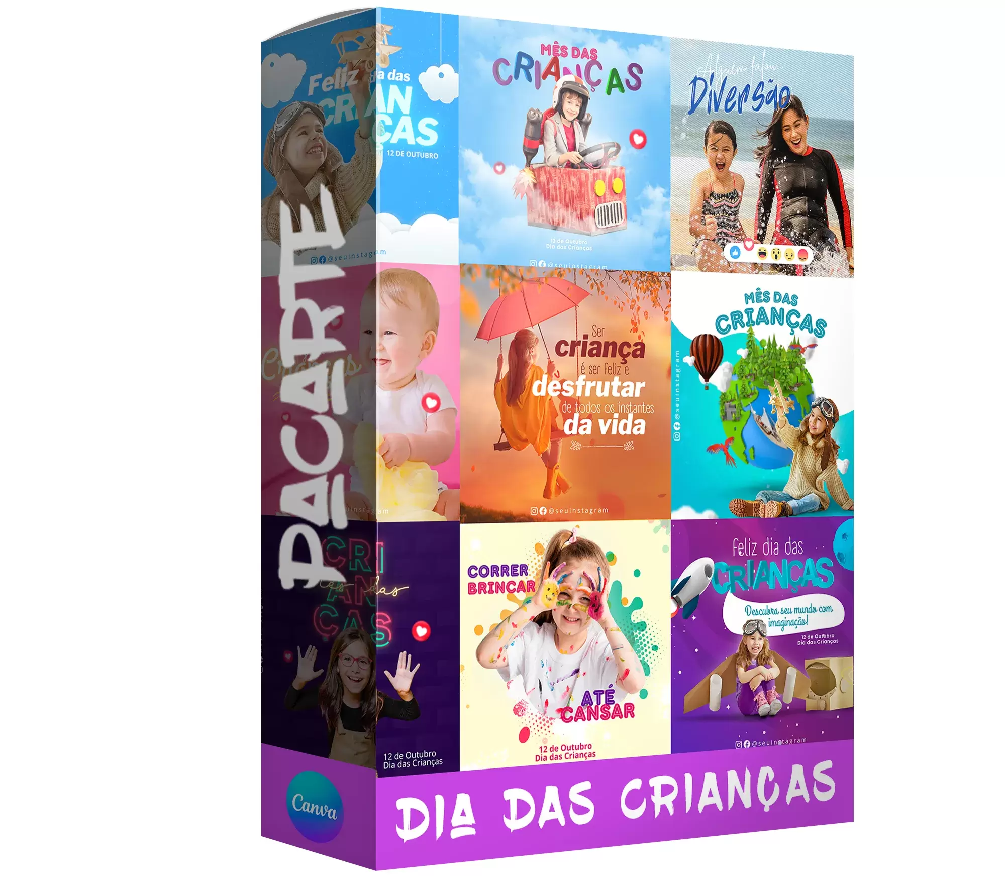 Pack para dia das crianças com 29 artes editáveis no canva