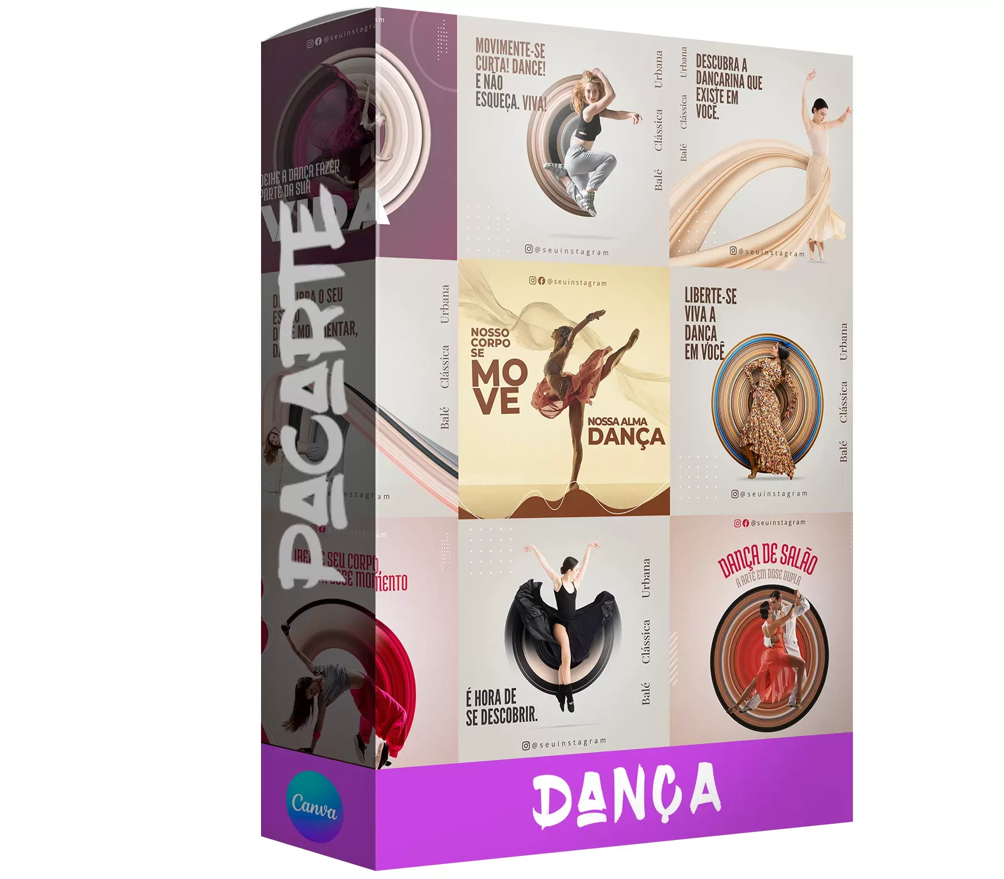 Pack para dança com 35 mídias editáveis no canva