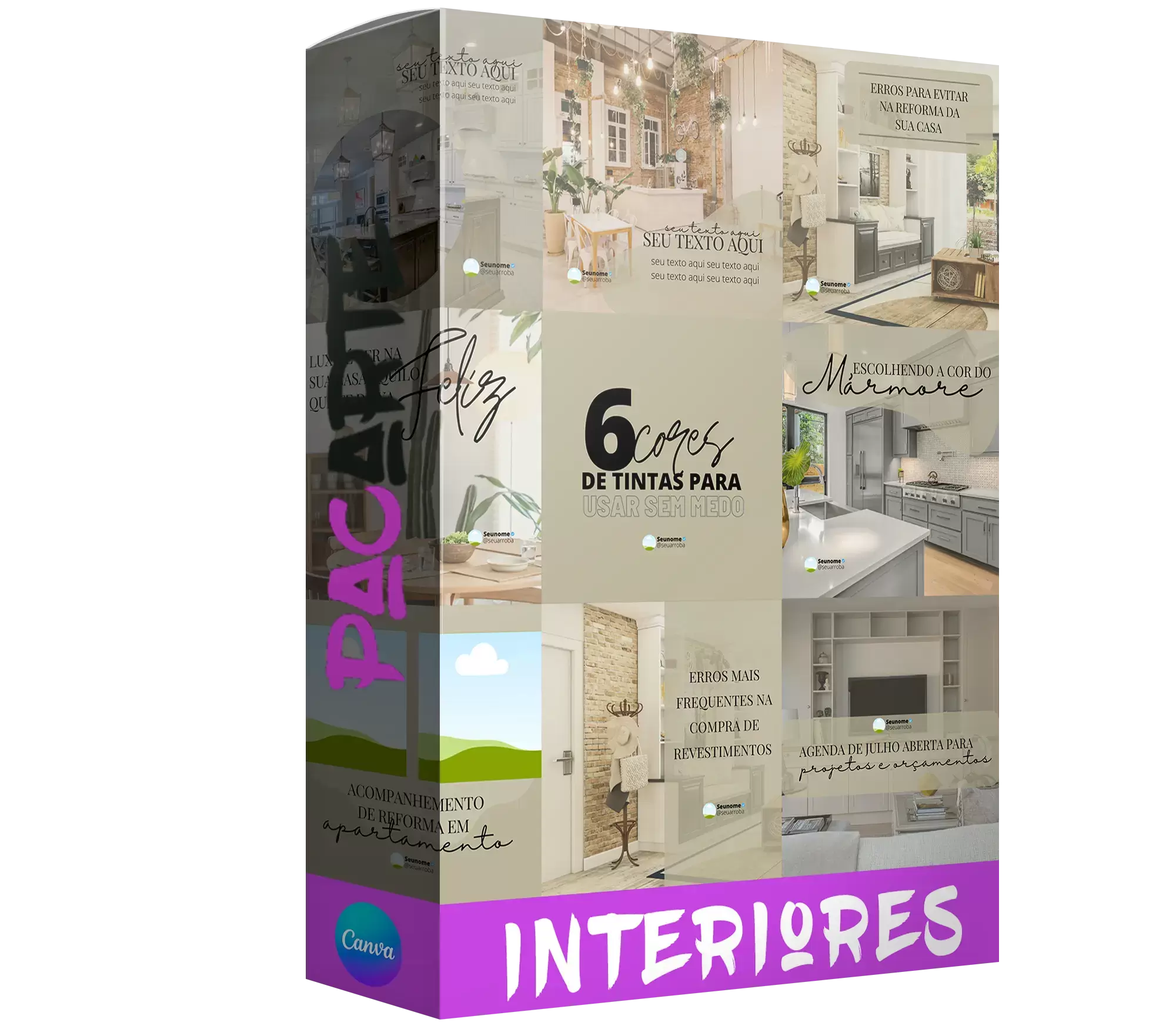 Pacote de 25 Artes Editáveis no Canva para Anúncios de Design de Interiores