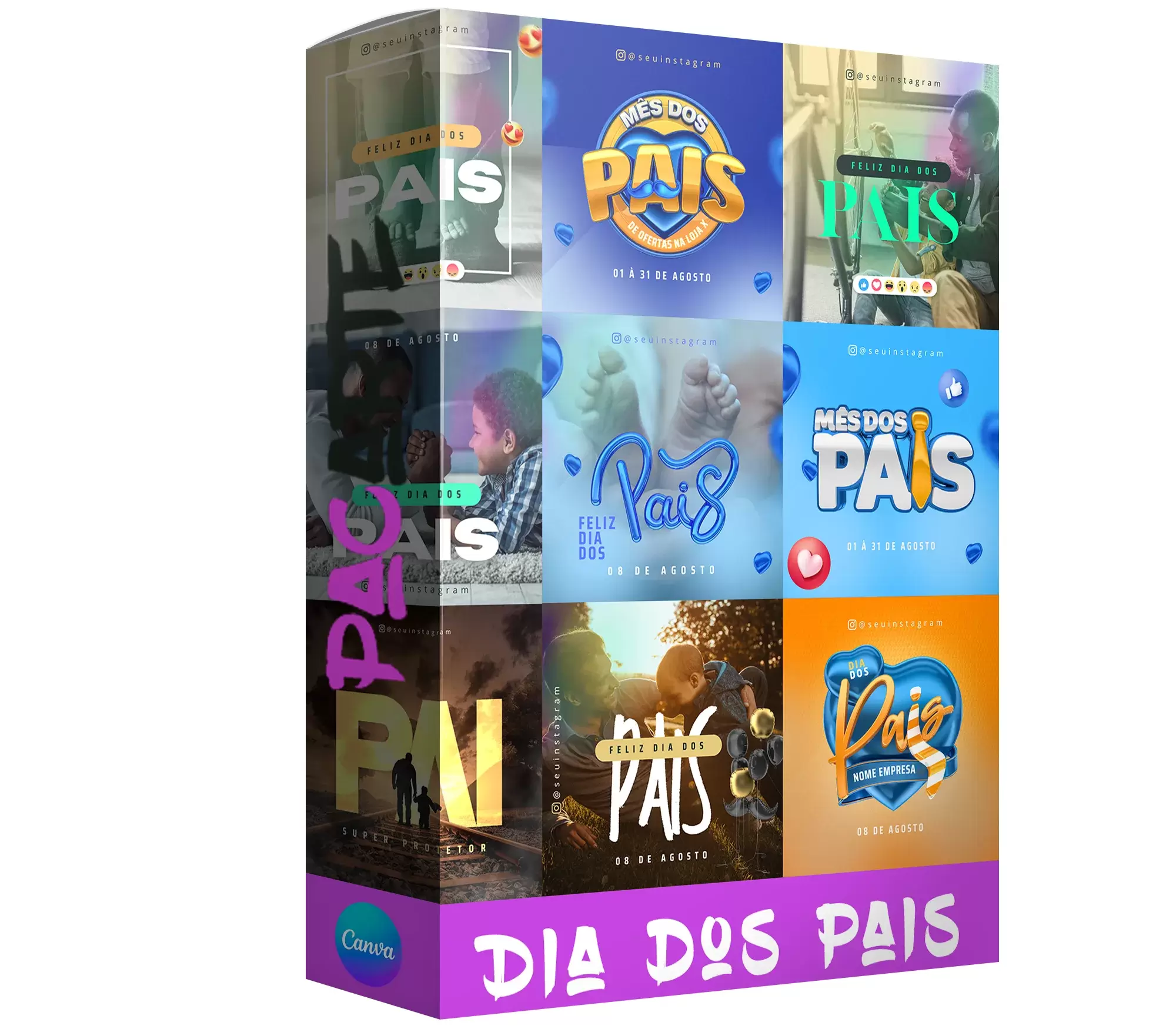 Pack para dia dos pais Com 73 artes editáveis no canva