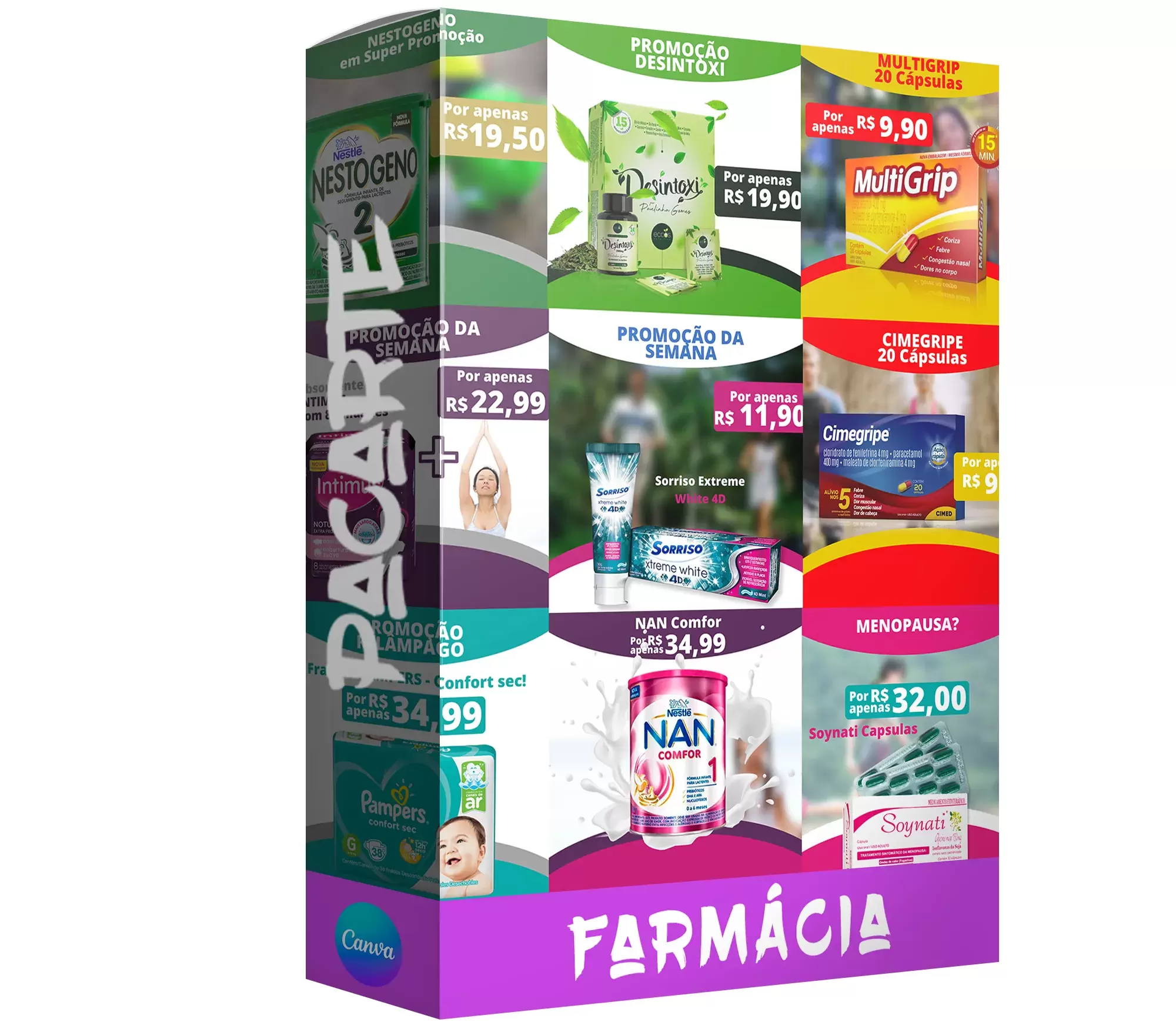Pacote 10 Artes Editáveis no Canva para Anúncios de Farmácia