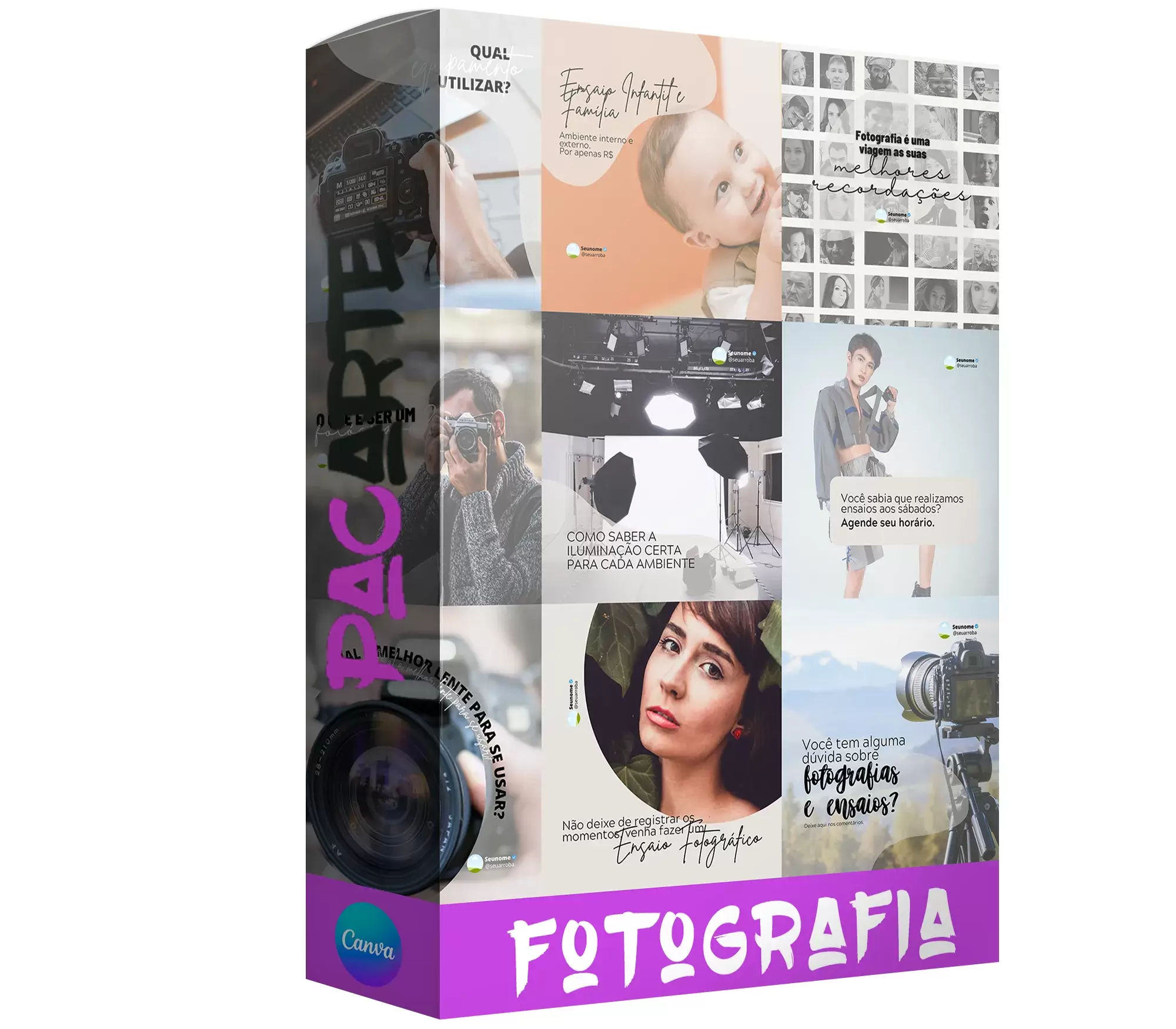 Pacote de 25 Artes Editáveis no Canva para Anúncios de Fotografia