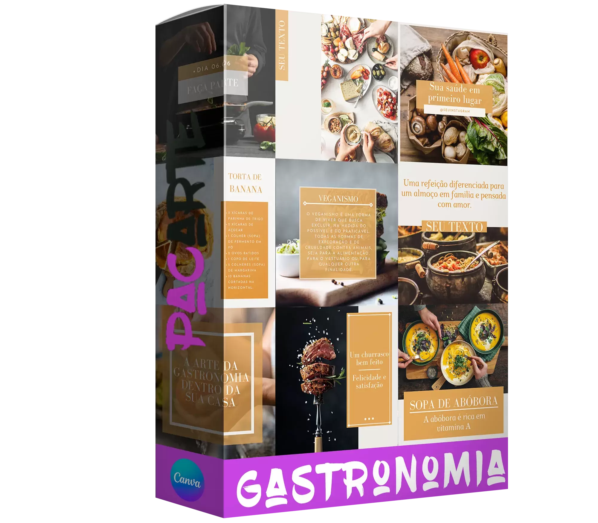 Pacote de 25 Artes Editáveis no Canva para Anúncios Gastronômicos