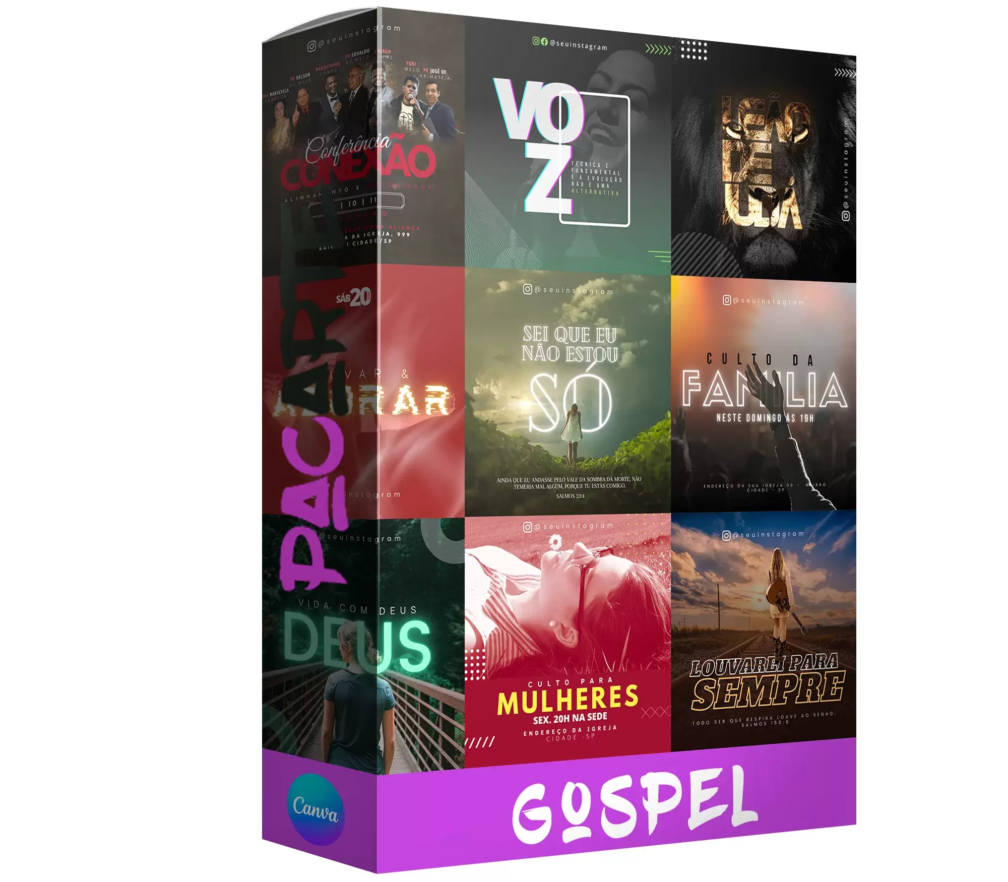 Pack para gospel com 80 artes editáveis no canva