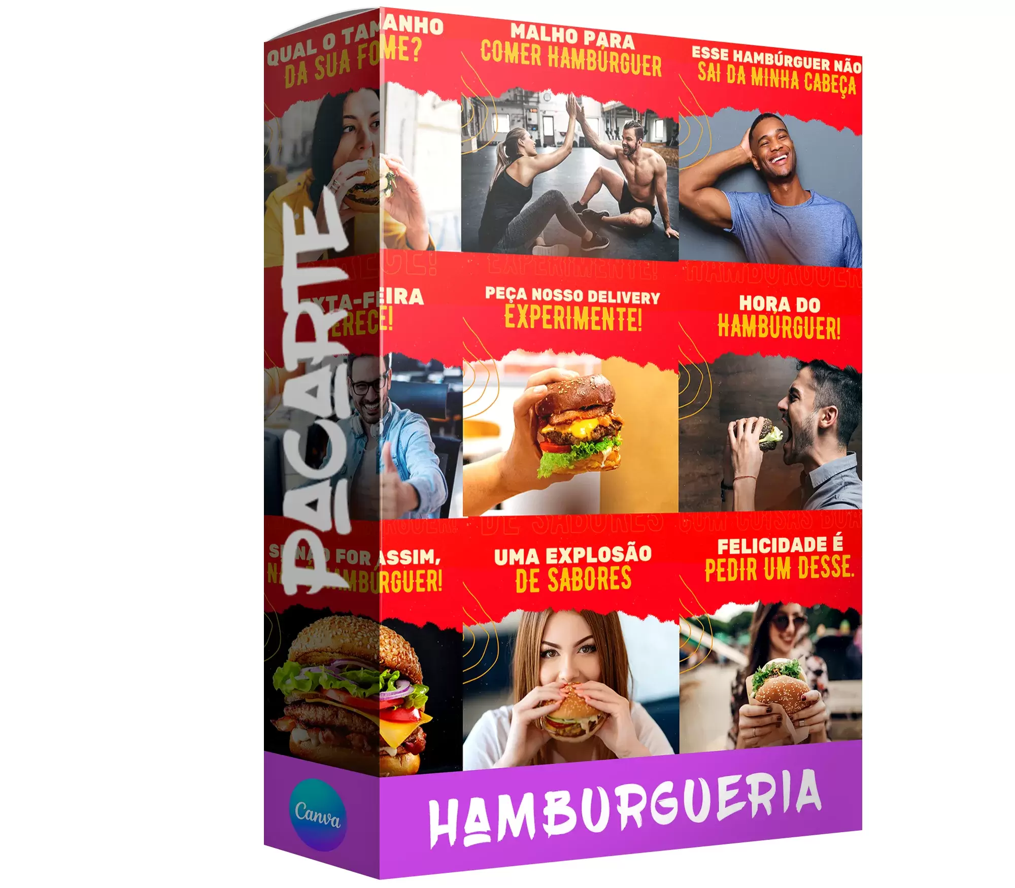 Pack para hamburgueria Com 200 artes editáveis no canva