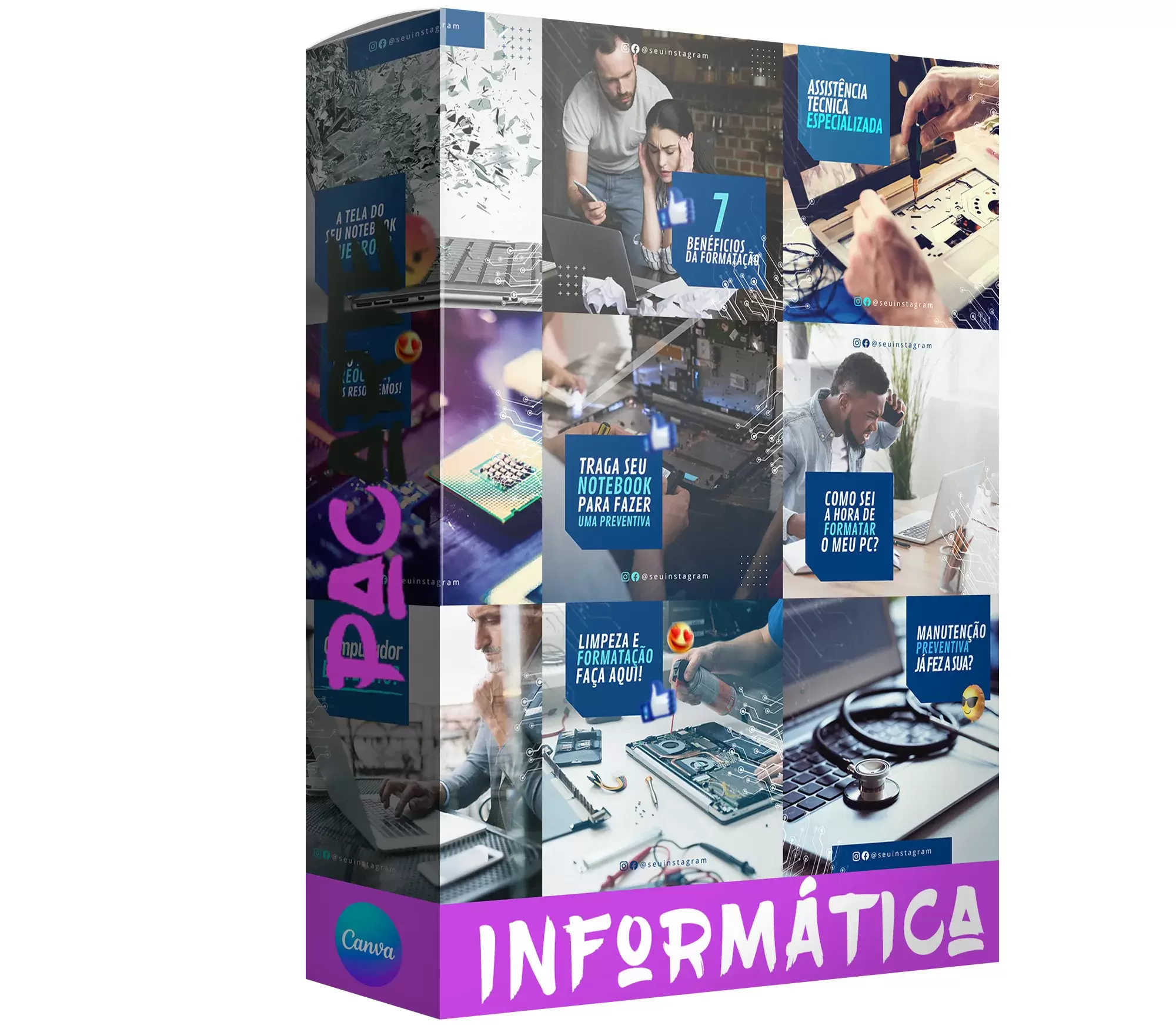 Pack para informática com 240 artes editáveis no canva