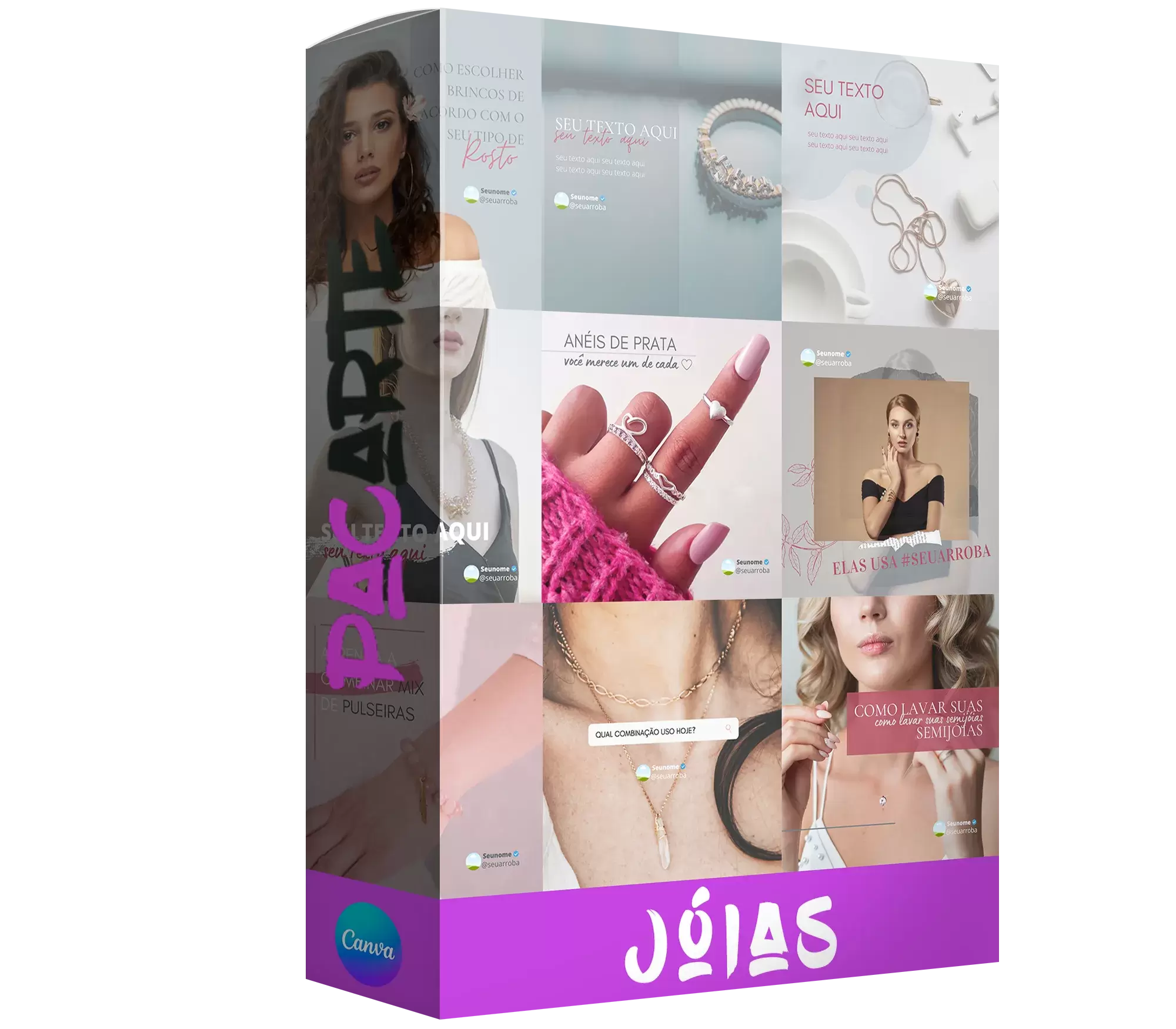 Pacote de 25 Artes Editáveis no Canva para Anúncios de Joias