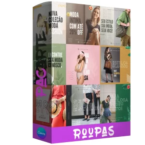 Pack para loja de roupas com 80 artes editáveis no canva
