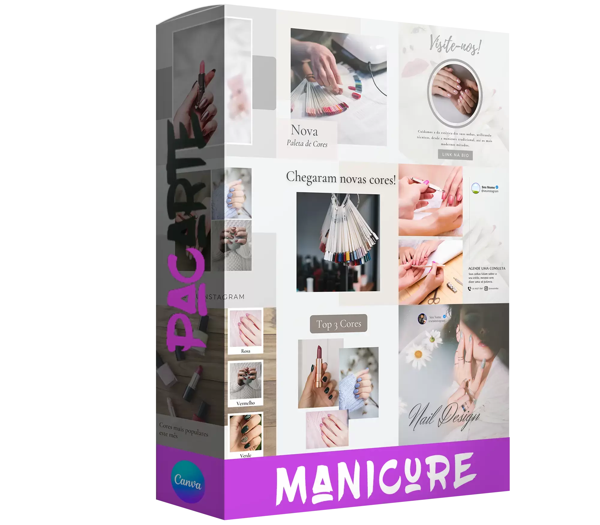 Pacote de 25 Artes Editáveis no Canva para Anúncios de Manicure