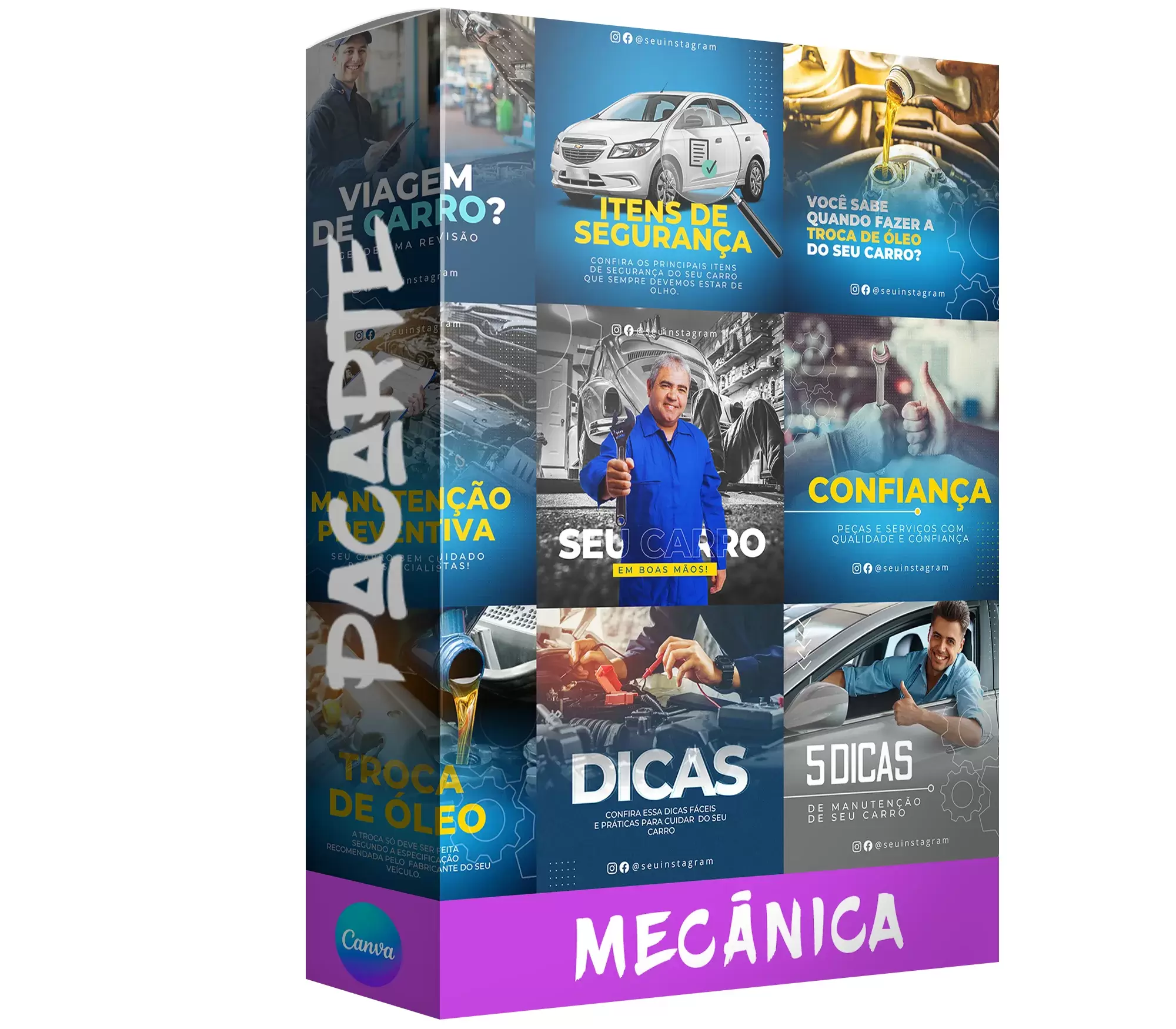 Pacote de 10 artes Editáveis no Canva para Mecânicas