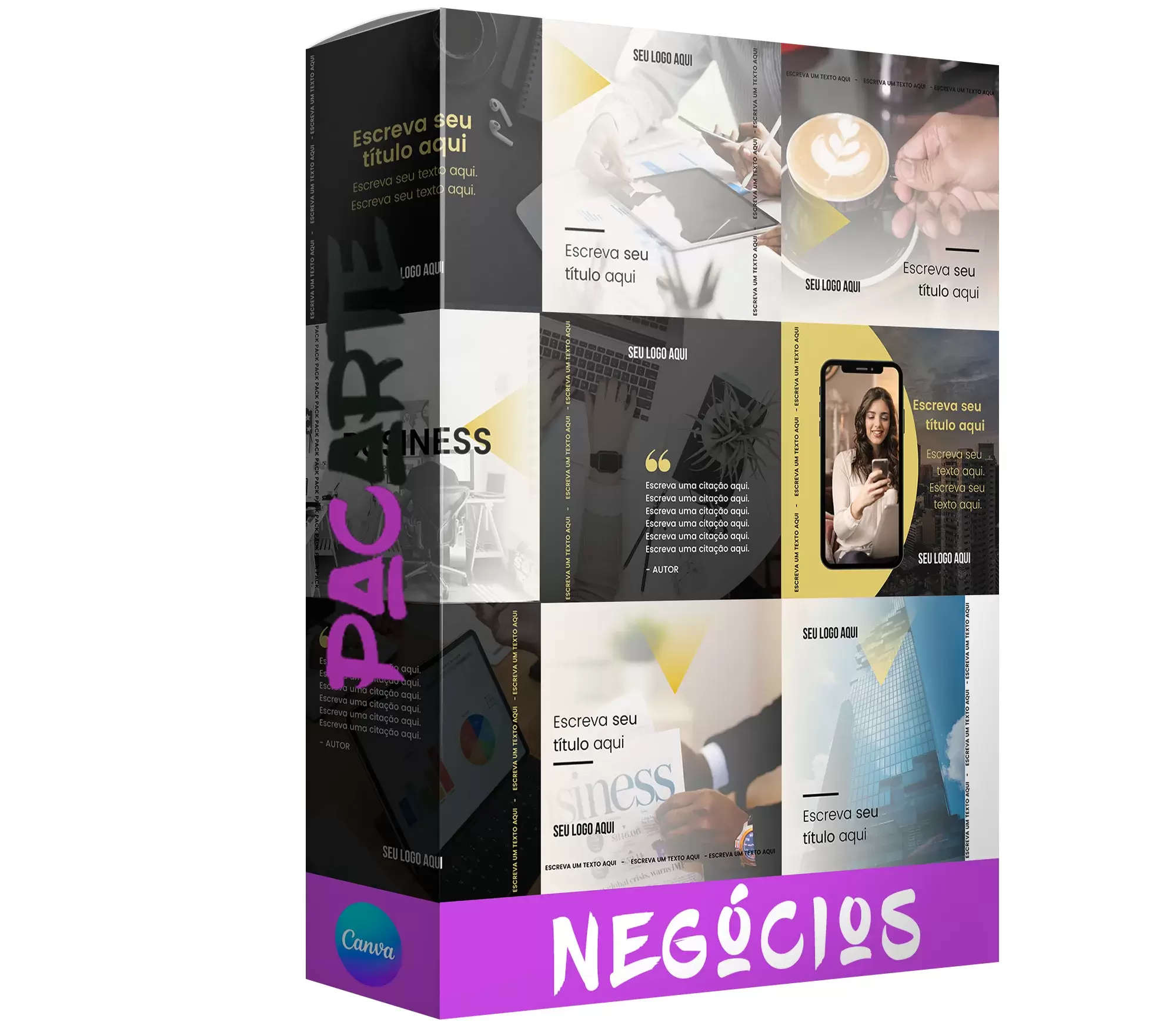 Pacote de 11 Artes Editáveis no Canva Para Negócios