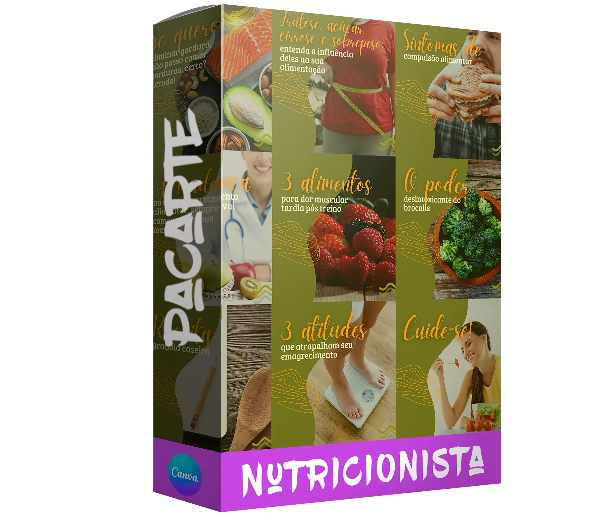 Pack para nutricionista com 170 artes editáveis no canva