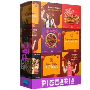 Pack para pizzaria com 267 artes editáveis no canva