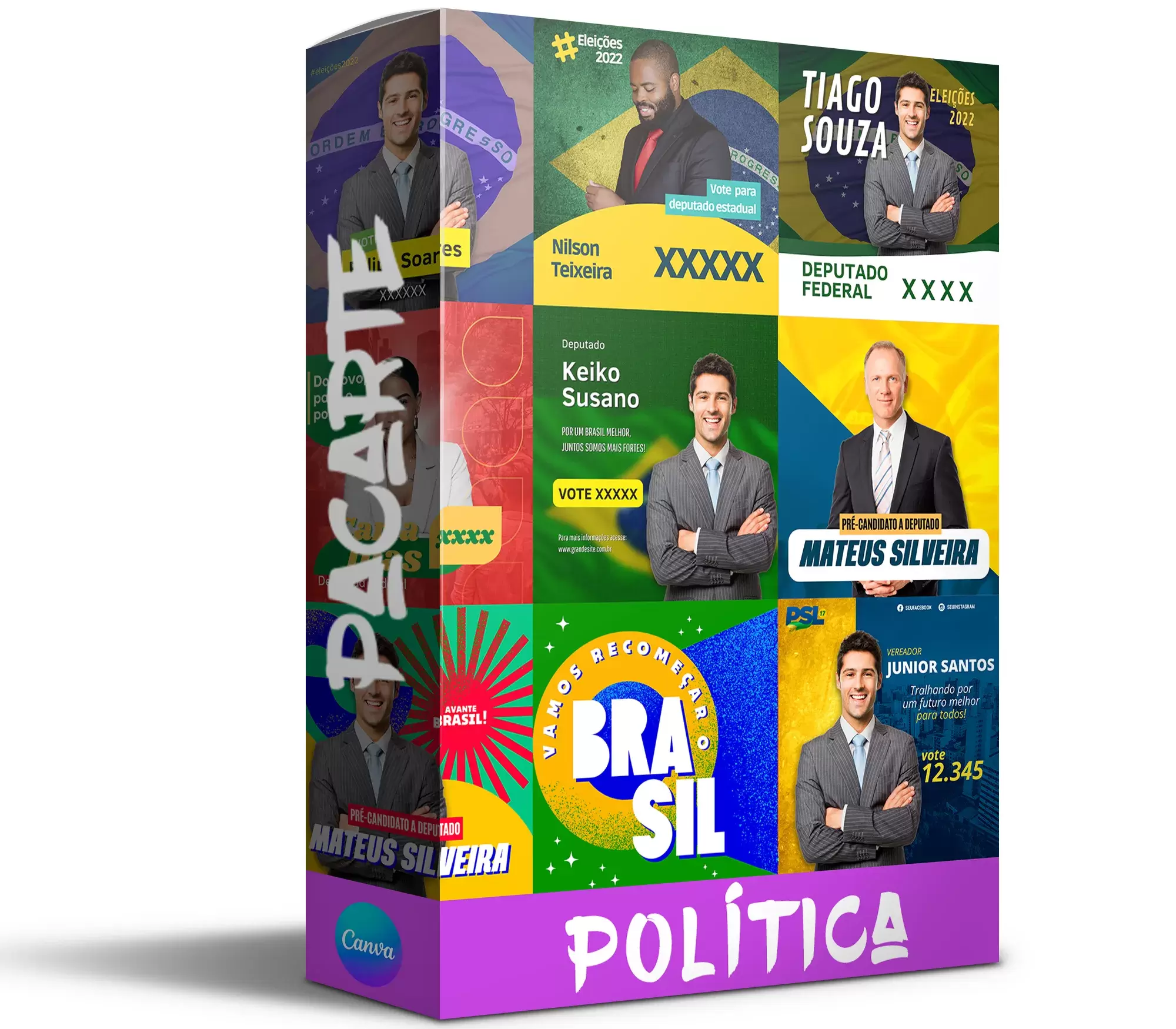 Pacote de 17 Artes Editáveis no Canva para Anúncios Políticos