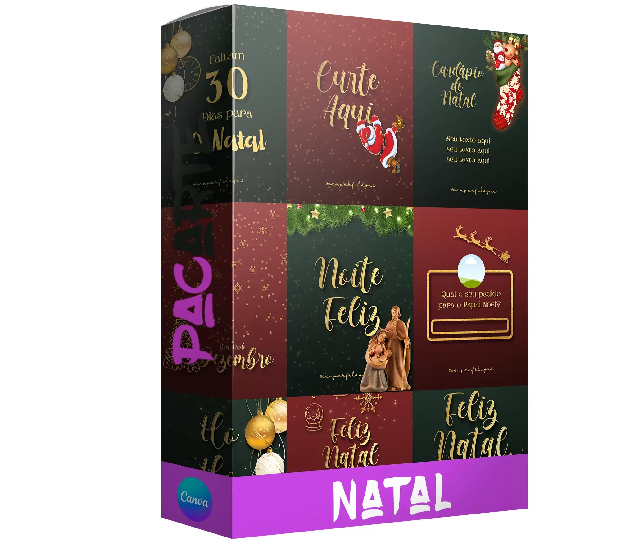 Pacote de 32 Propagandas e Mensagens Editáveis no Canva para o Natal