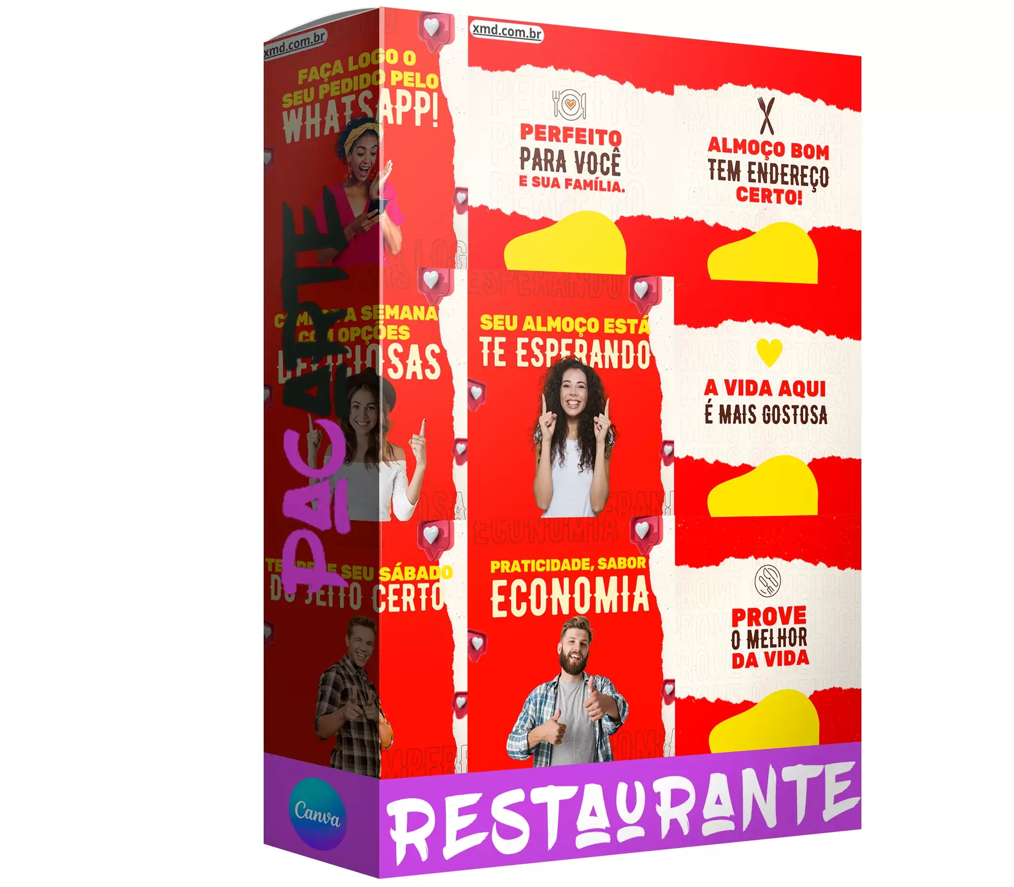 Pack de Self service e marmitex com 200 artes editáveis no canva