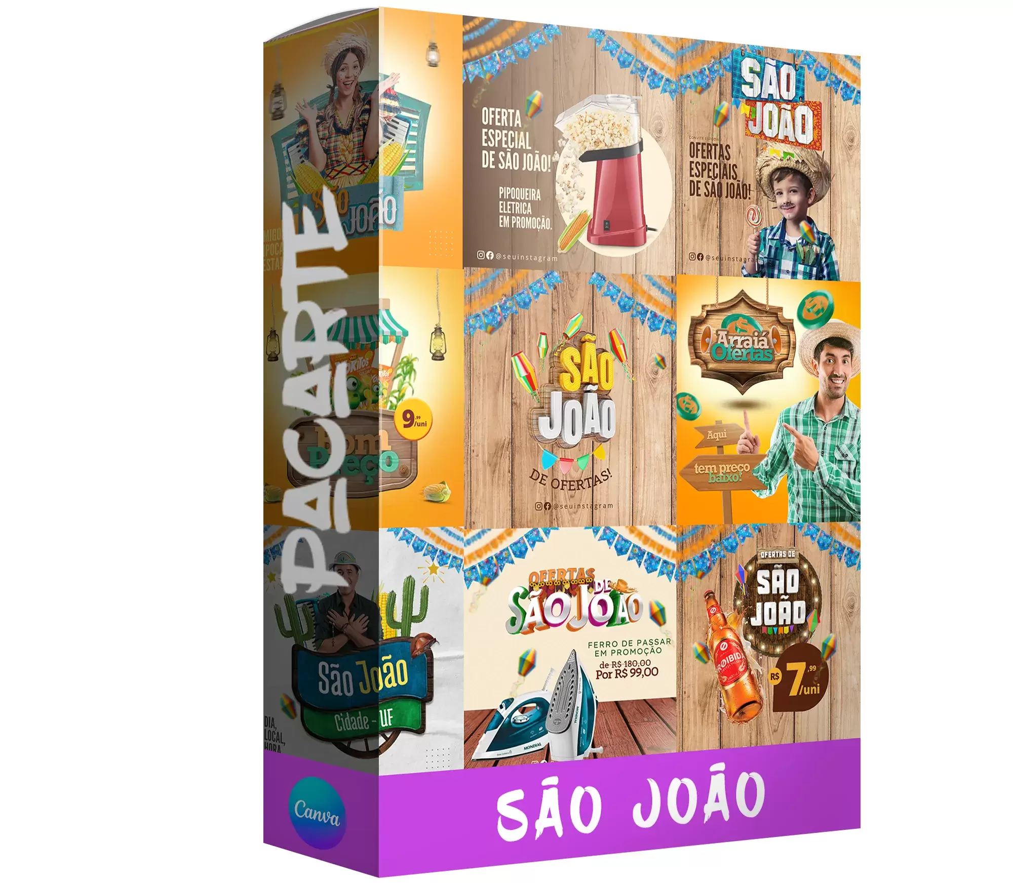Pack para são joão com 40 artes editáveis no canva