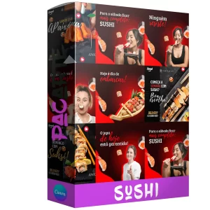 Pack para Sushi com 280 artes editáveis no canva