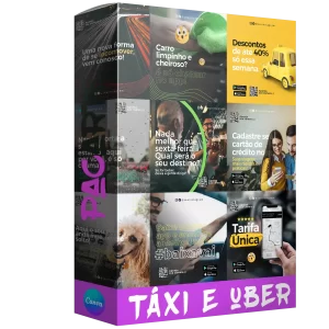 Pacote de 28 Artes Editáveis no Canva para Anúncios de Serviços de Uber e Táxi